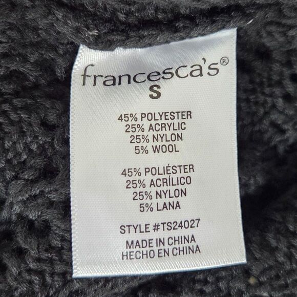 Francesca's Black Daisy Knit Sweater Size S Crew Neck Boutique Open Knit NEW - Picture 7 of 7
